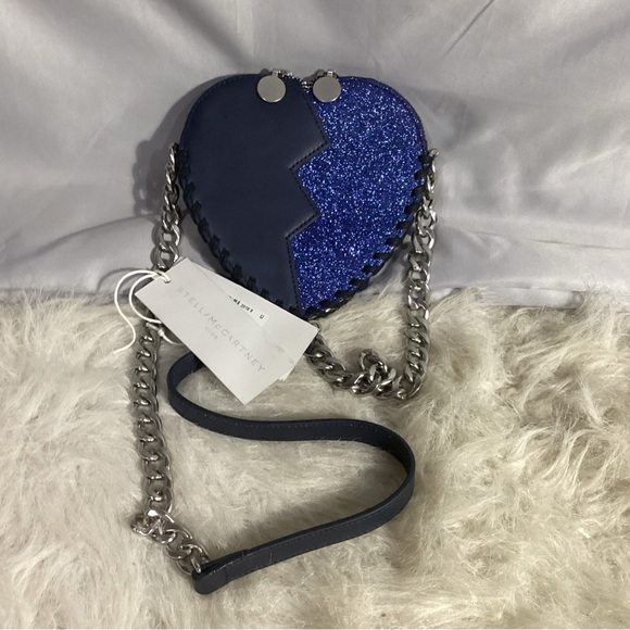 Stella McCartney Jazz Heart Black & Blue Glittery Crossbody Bag Whipstitching - Picture 3 of 12